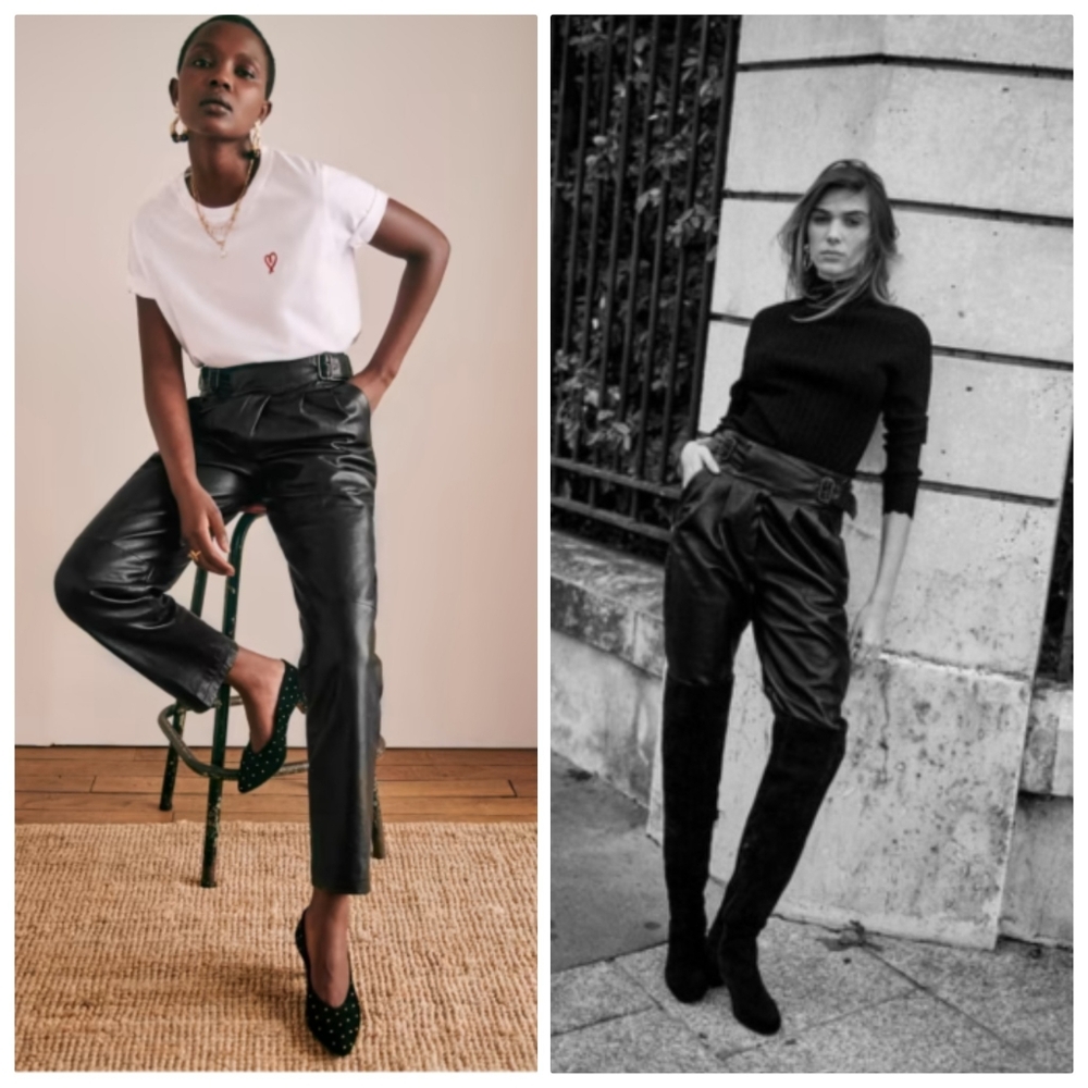 Sezane Franky Pant Black Lamb Leather size 36 Us 4